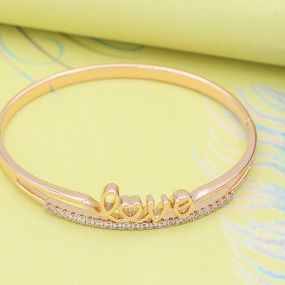 Rose Gold Love Text CZ Bangle – 2.36 Inch Elegant Romantic Style, XPBL0534 - Picture 3 of 12